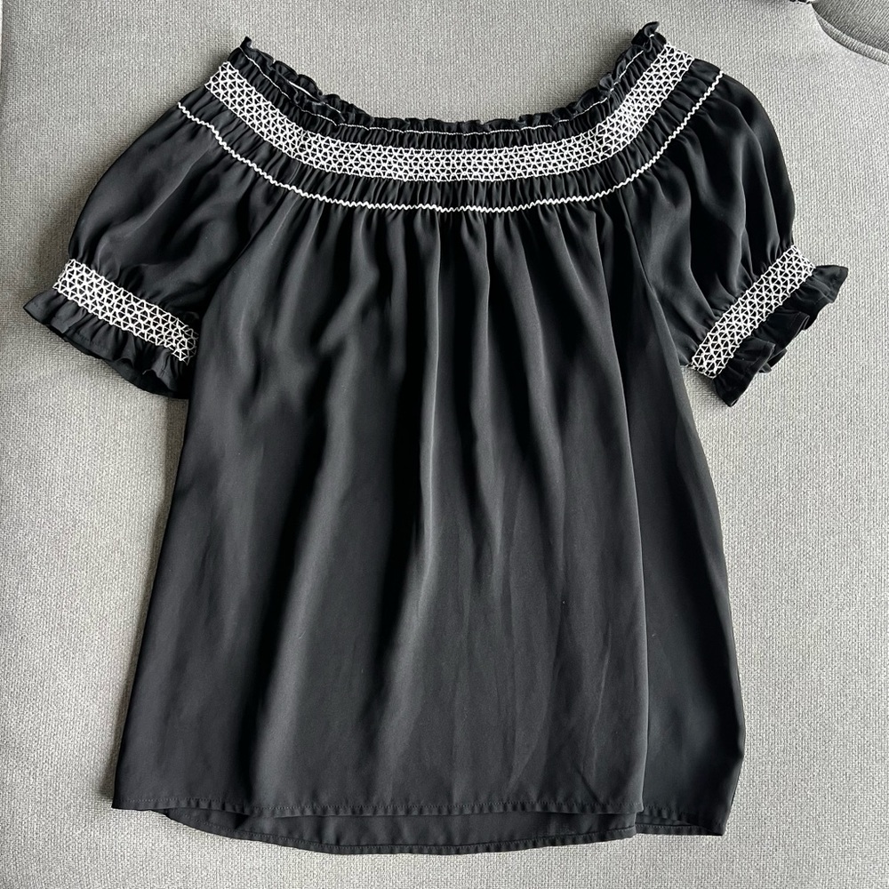 Express Black Off-the-Shoulder Top with White Contrast Trim